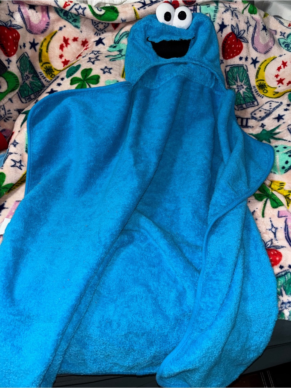 Vtg 09'Blue Cookie Monster Hooded Towel